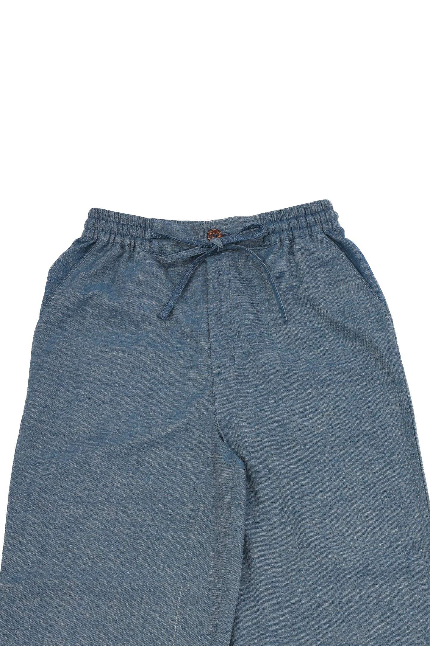 Plains Design Billie Denim Pants – waistband with a drawstring of handwoven denim wide-leg pants, sustainable fashion India