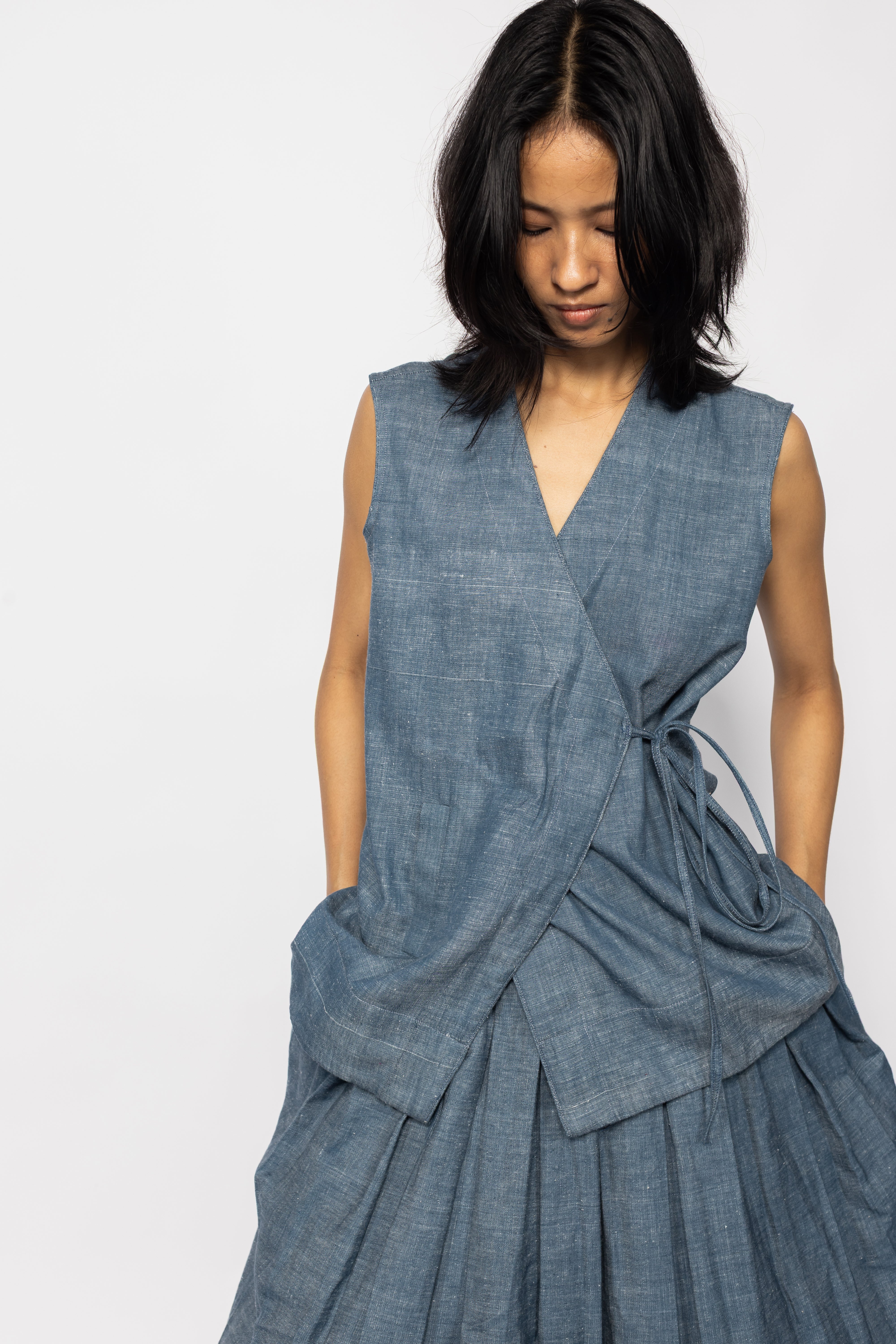 Wave Denim Wrap Top – Handwoven Cotton Denim Wrap Shirt | Plains